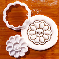 Daisy Skull Mini cookie cutter and matching stamp with gothic flower skull fondant impression