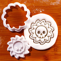 Skull Sun Mini cookie cutter and matching stamp with gothic celestial skull fondant impression