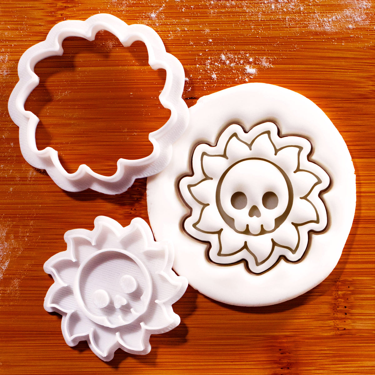 Skull Sun Mini cookie cutter and matching stamp with gothic celestial skull fondant impression