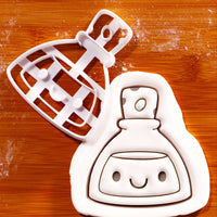 Smiling Potion cookie cutter with cheerful potion bottle fondant impression for Halloween baking