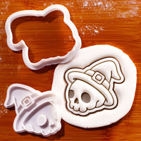 Skull with Witch Hat mini cookie cutter and stamp set with fondant impression