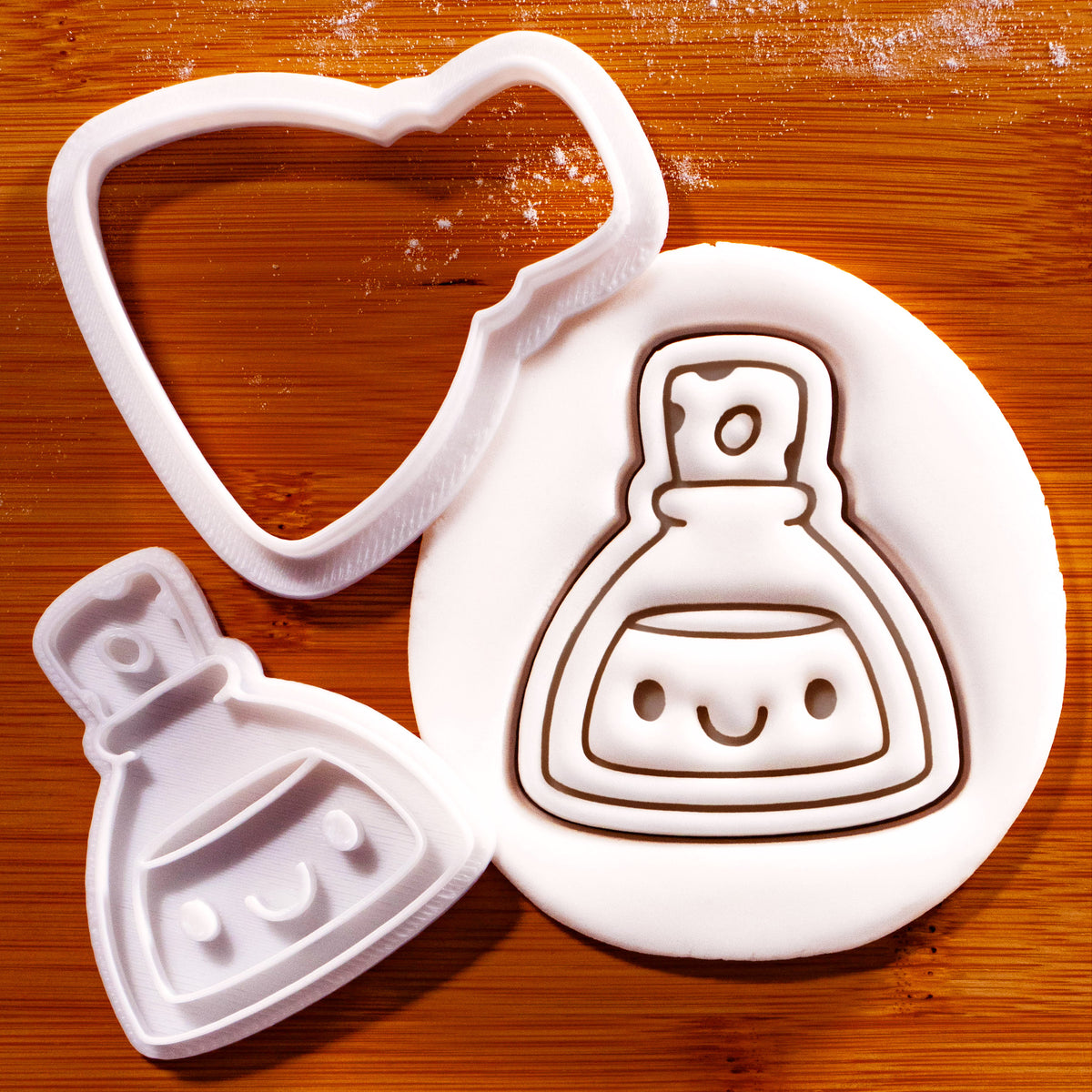 Smiling Potion mini cookie cutter and stamp set with fondant impression
