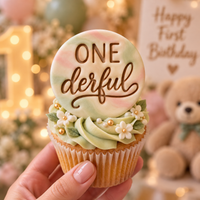 ONEderful pastel fondant cupcake topper for first birthday