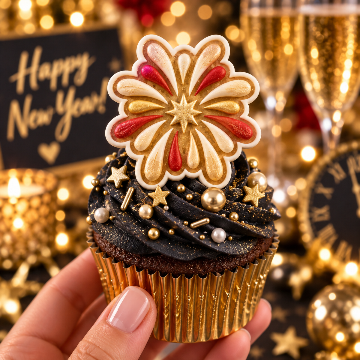 Firework mini cookie topper on cupcake for festive party treats