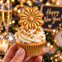 Gold starburst firework cupcake topper cookie for celebration desserts