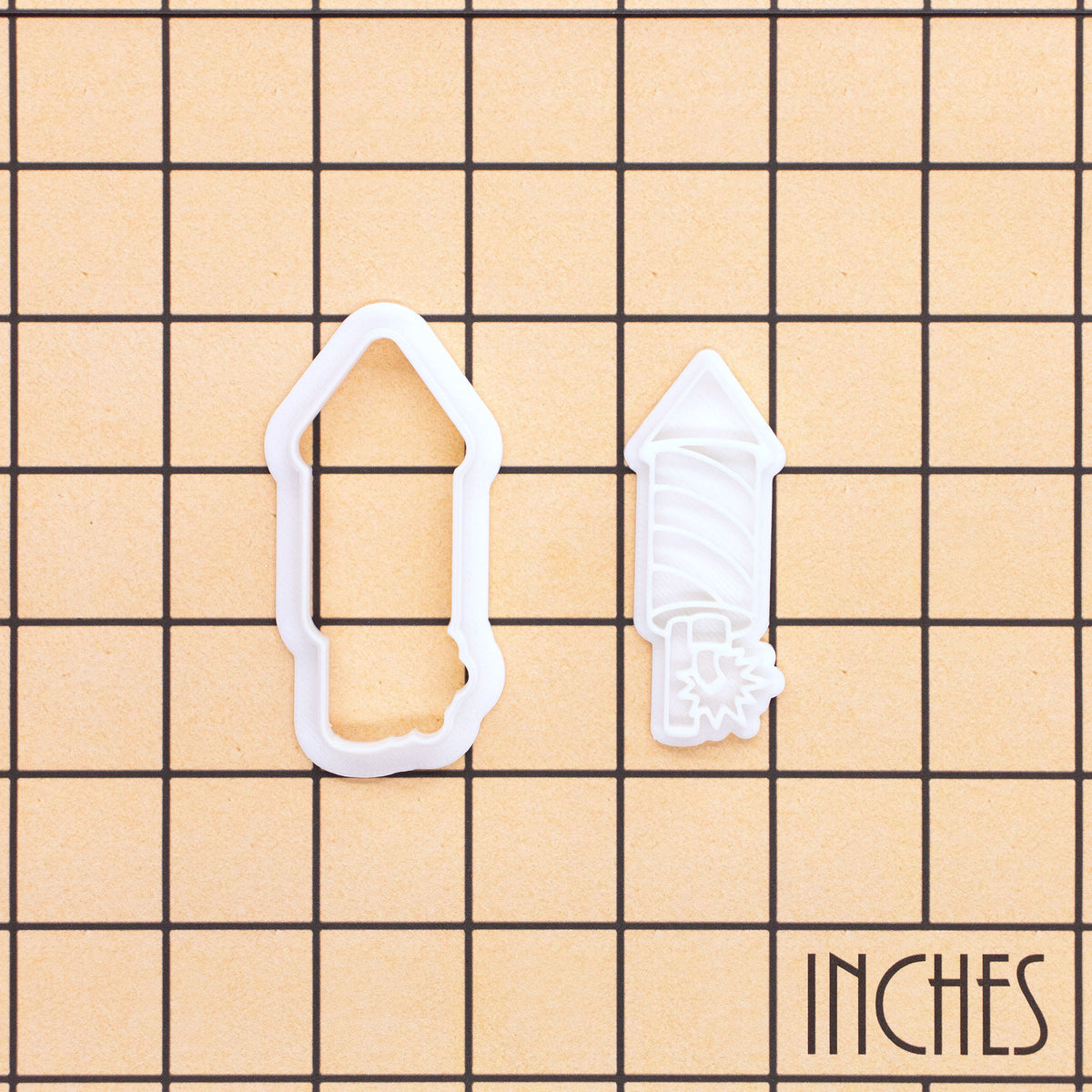 Rocket Firework Mini cookie cutter and stamp set on inch grid