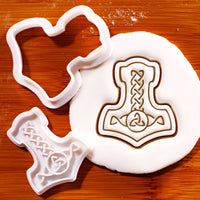 Mjolnir mini cookie cutter and stamp with detailed Norse hammer impression