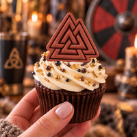 Valknut cupcake topper in terracotta fondant for Viking themed baking
