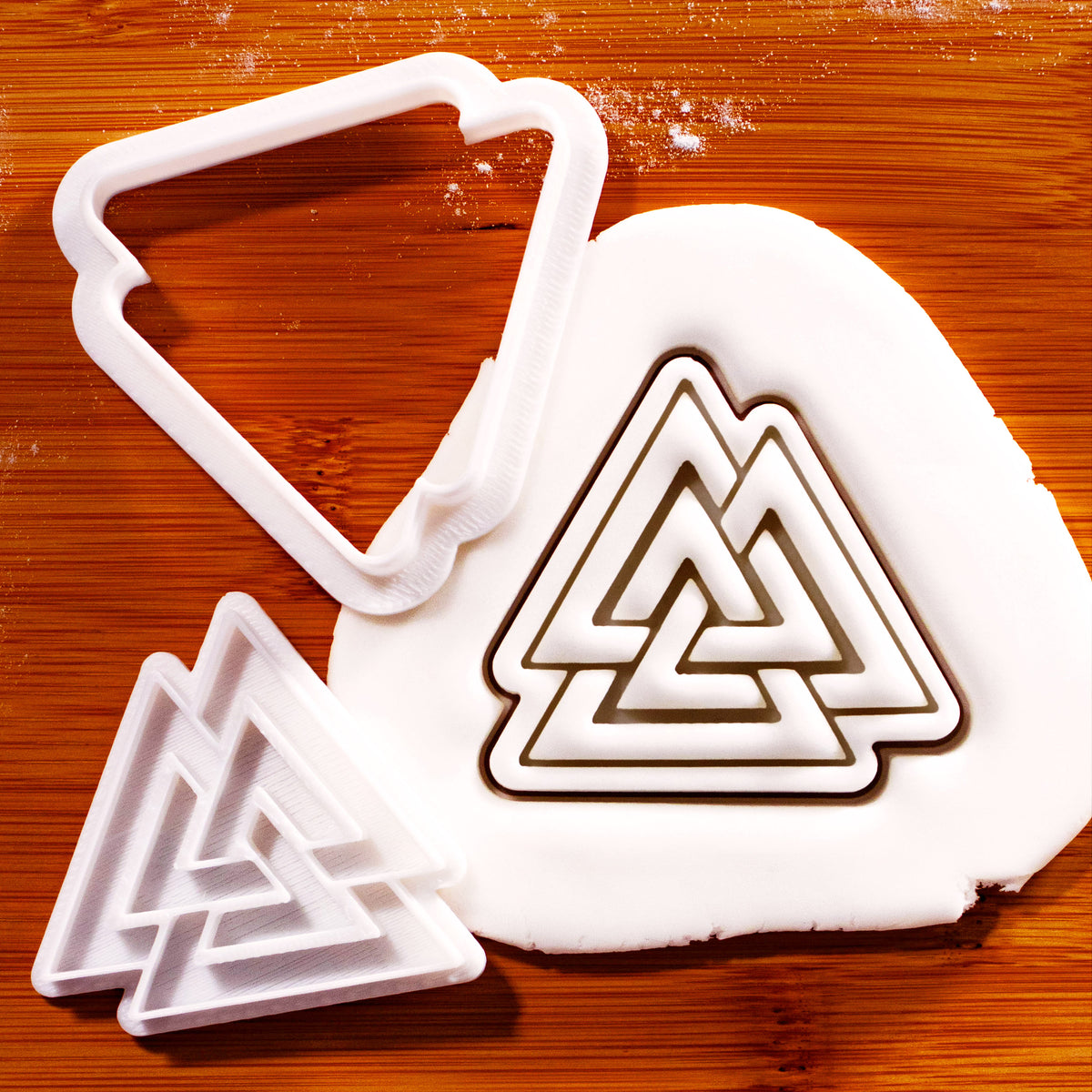 Valknut mini cookie cutter and stamp with detailed interlocking triangle impression