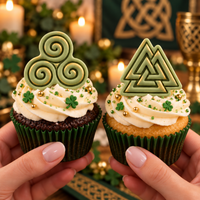 Green Triskelion and Valknut fondant cupcake toppers for Irish and Celtic themed treats
