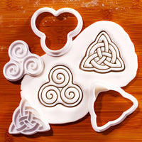 Triskelion and Celtic Triquetra mini cookie cutter and stamp set with fondant impressions