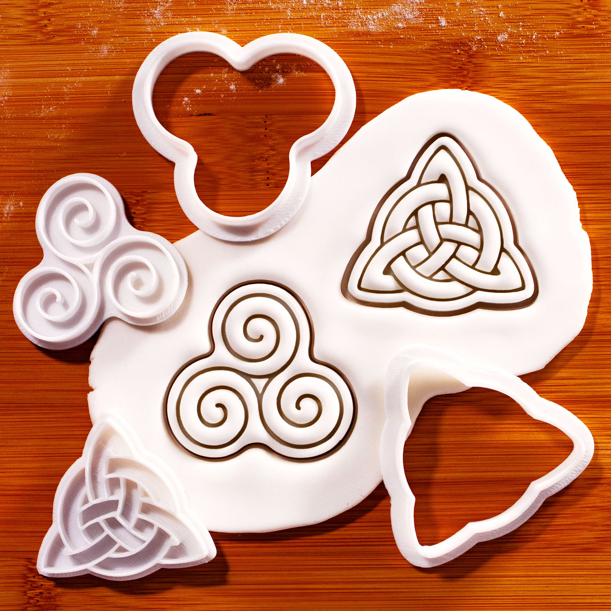 Triskelion and Celtic Triquetra mini cookie cutter and stamp set with fondant impressions