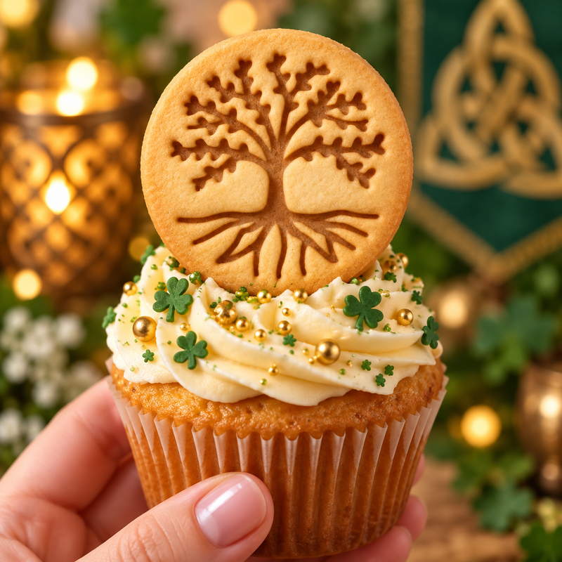 Tree of Life stamped cookie cupcake topper for Celtic, family and nature themed baking
