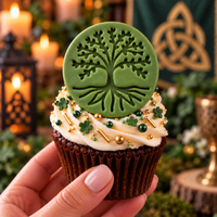 Green Tree of Life fondant cupcake topper with detailed roots and branches for Celtic themed baking