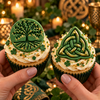 Green Tree of Life and Triquetra fondant cupcake toppers with Celtic knot themed decorations
