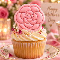 Pink Camellia fondant cupcake topper for Mother’s Day and feminine baking