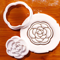 Simple Camellia mini cookie cutter and stamp with floral fondant impression