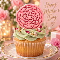 Pink detailed Camellia fondant topper on cupcake for Mother’s Day celebration