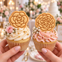 Simple and detailed Camellia flower cookies on cupcakes for wedding baking