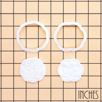Set of 2 Simple and Detailed Camellia flower cookie cutters and stamps on inch grid