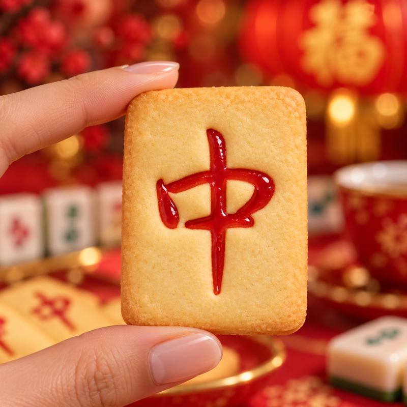 Mahjong Red Dragon 中 cookie with red icing for Chinese New Year baking