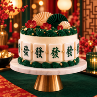 Chinese New Year cake decorated with Green Dragon 發 mahjong tile toppers