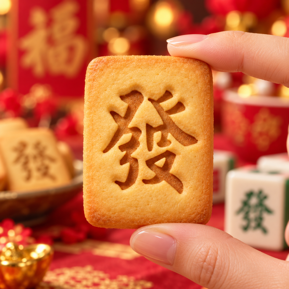 Green Dragon 發 mahjong cookie for Lunar New Year and mahjong game night