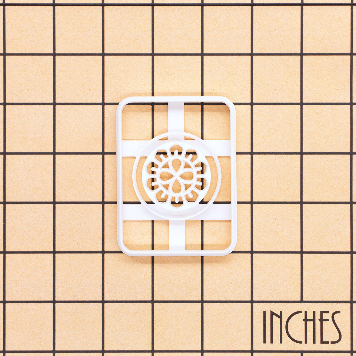 Large 1 Circle Mahjong One Dot cookie cutter shown on inch measurement grid