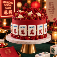 Mahjong cake decorated with large 一萬 One Wan Character tile toppers