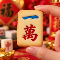 Large 一萬 One Wan mahjong cookie decorated with blue and red icing