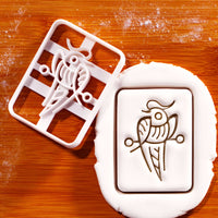 Large 1 Bamboo mahjong cookie cutter and stamp shown pressed into fondant
