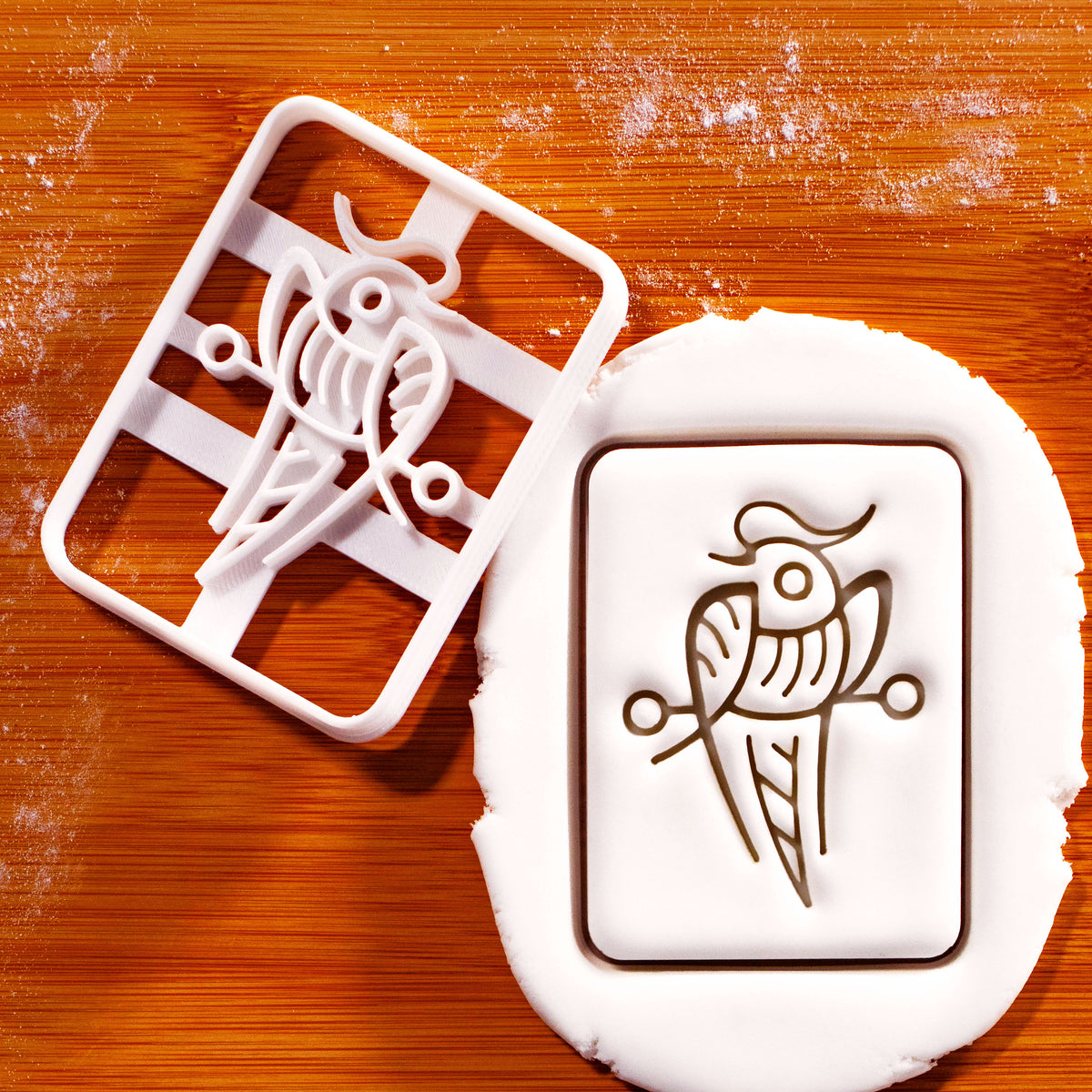 Large 1 Bamboo mahjong cookie cutter and stamp shown pressed into fondant