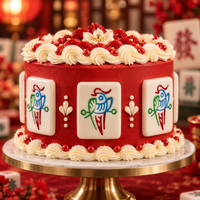 Mahjong cake decorated with large 1 Bamboo tile toppers