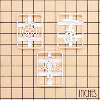 Large mahjong cookie cutters shown on inch measurement grid in a set of 3