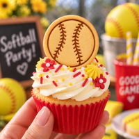 Softball mini cookie topper with embossed stitching on sports themed cupcake