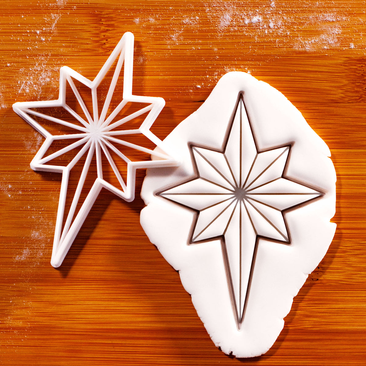 Star of Bethlehem cookie cutter with detailed eight-point Christmas star design for festive baking