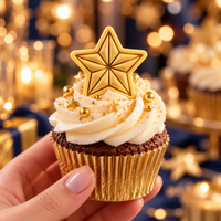 Gold five-point star fondant cupcake topper made with mini cookie cutter and stamp for party baking