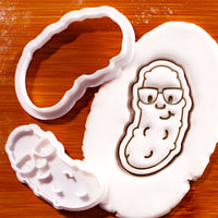 Nerdy Christmas pickle mini cookie cutter and stamp with glasses design and fondant impression