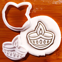 Diya oil lamp mini cookie cutter and stamp with detailed Diwali fondant impression