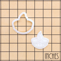 Diya oil lamp mini cookie cutter and stamp set shown on inch grid for size reference