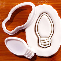 Christmas light bulb mini cookie cutter and stamp with detailed fondant impression for Xmas baking