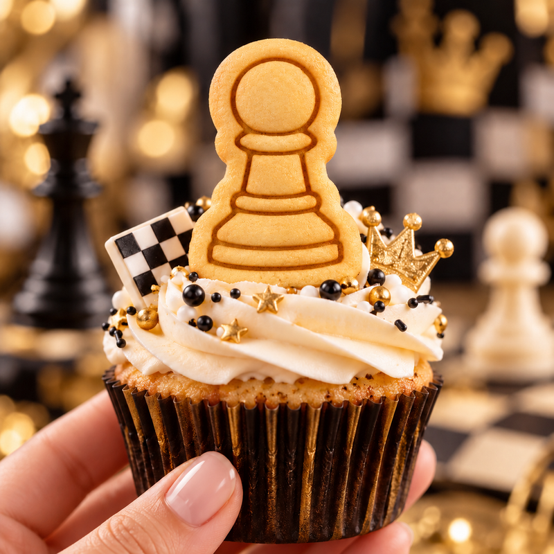 Pawn chess piece cookie cupcake topper for chess party and board game themed baking