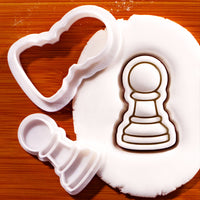 Pawn chess piece mini cookie cutter and stamp set with detailed fondant impression for chess baking