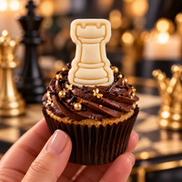Rook chess fondant cupcake topper made with mini cookie cutter and stamp for chess themed baking