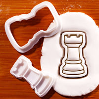 Rook chess piece mini cookie cutter and stamp set with detailed fondant impression for chess baking