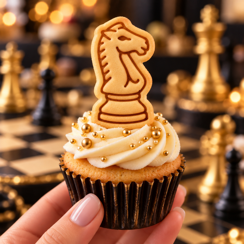 Knight chess piece cookie cupcake topper for chess party, tournament and board game themed baking