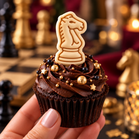 Knight chess fondant cupcake topper made with mini cookie cutter and stamp for chess themed baking
