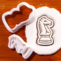 Knight chess piece mini cookie cutter and stamp set with detailed horse design fondant impression