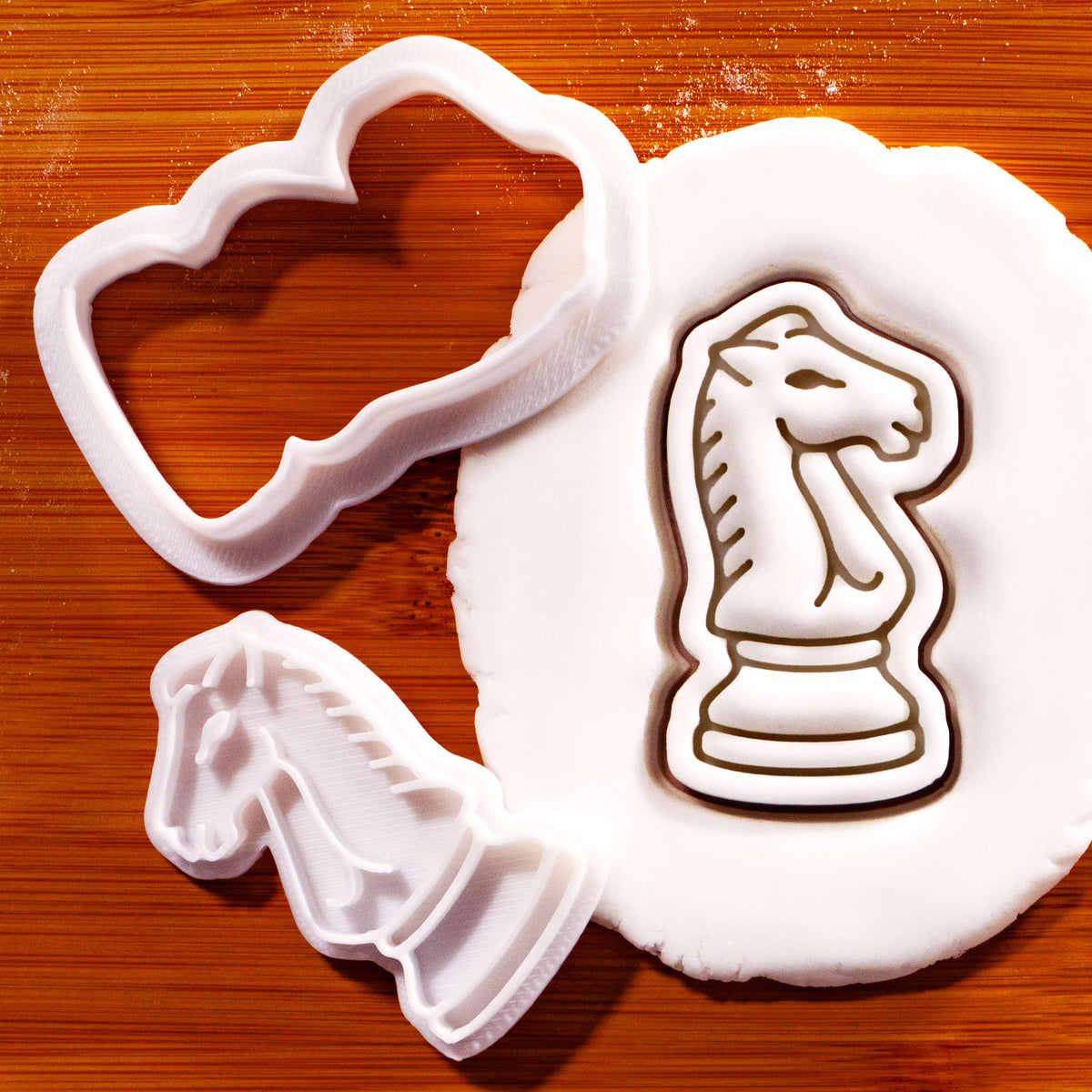 Knight chess piece mini cookie cutter and stamp set with detailed horse design fondant impression