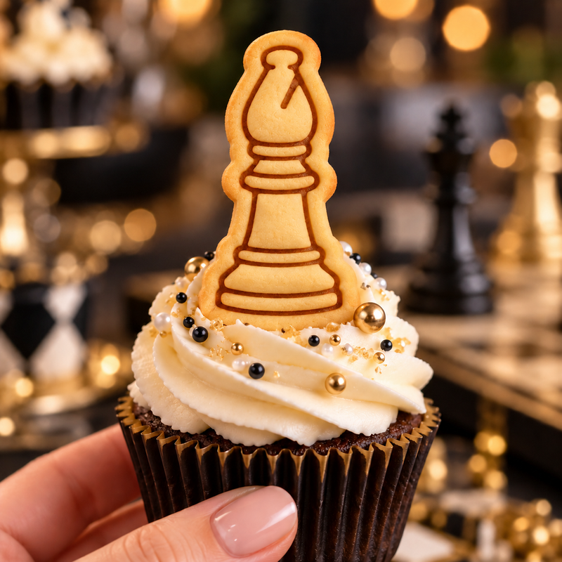 Bishop chess piece cookie cupcake topper for chess party, tournament and board game themed baking